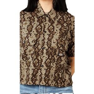 Dickies Large NEW Camden Snake Print Button Up Cropped Heavy Short Sleeve Boxy